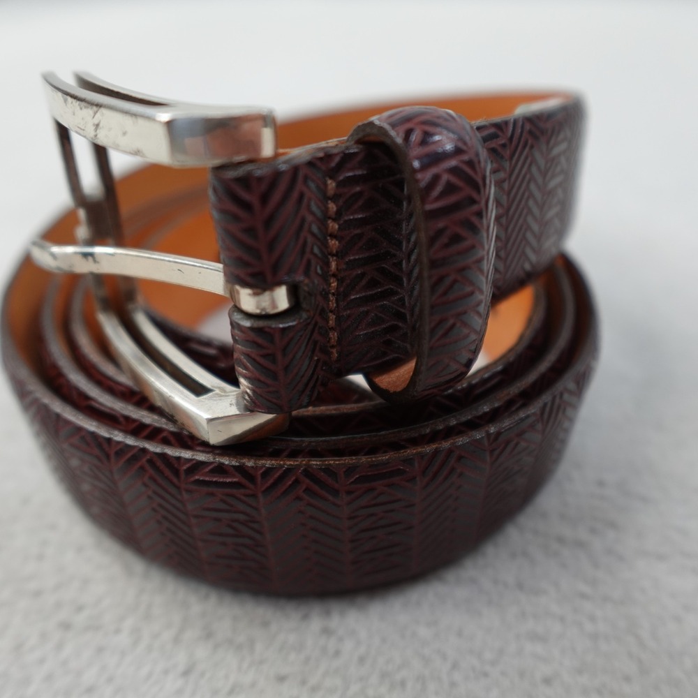 Martin Dingman Belt Mens 44 Brown Embossed Leather Herringbone Made USA